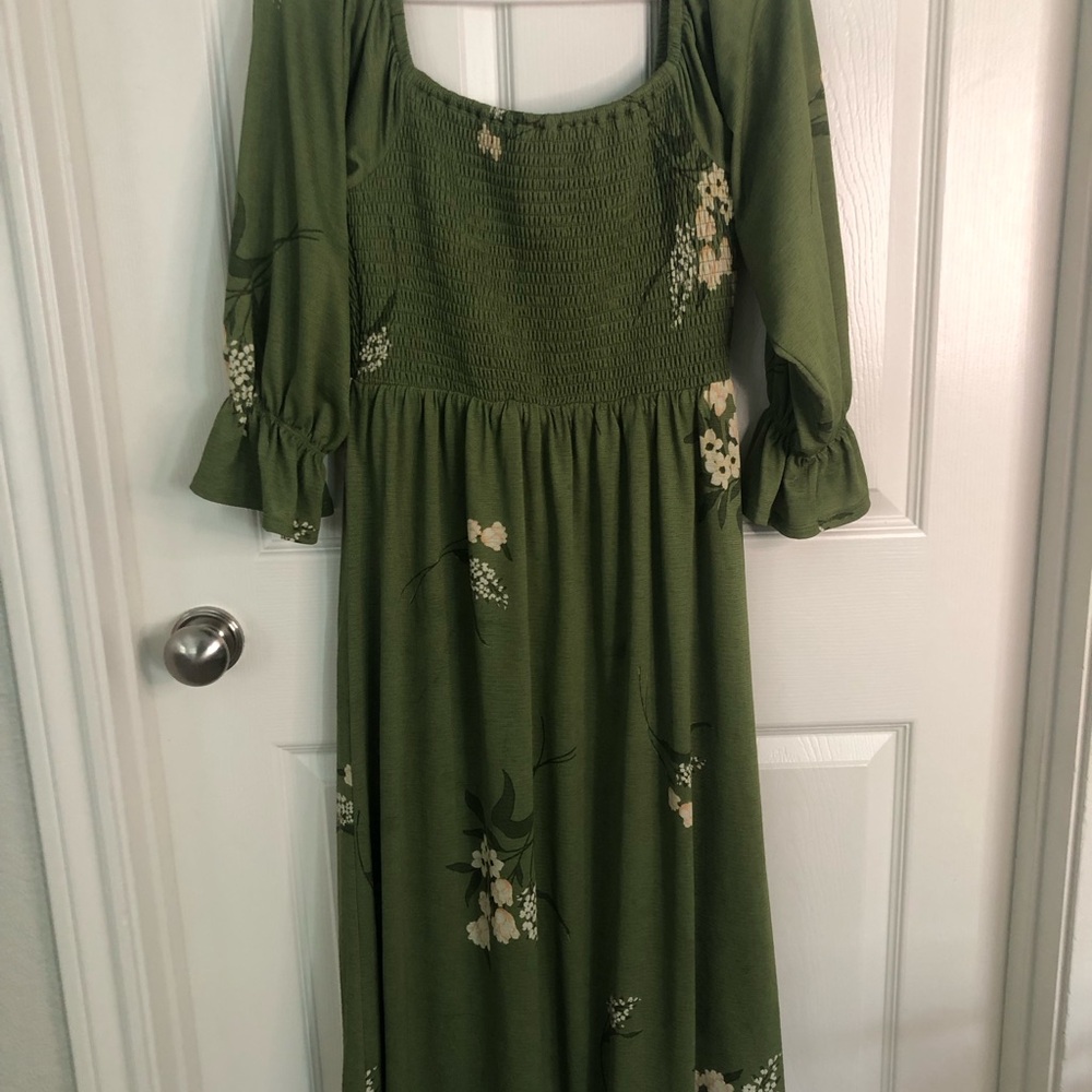 Sugarlips Olive Green Floral Maxi Dress